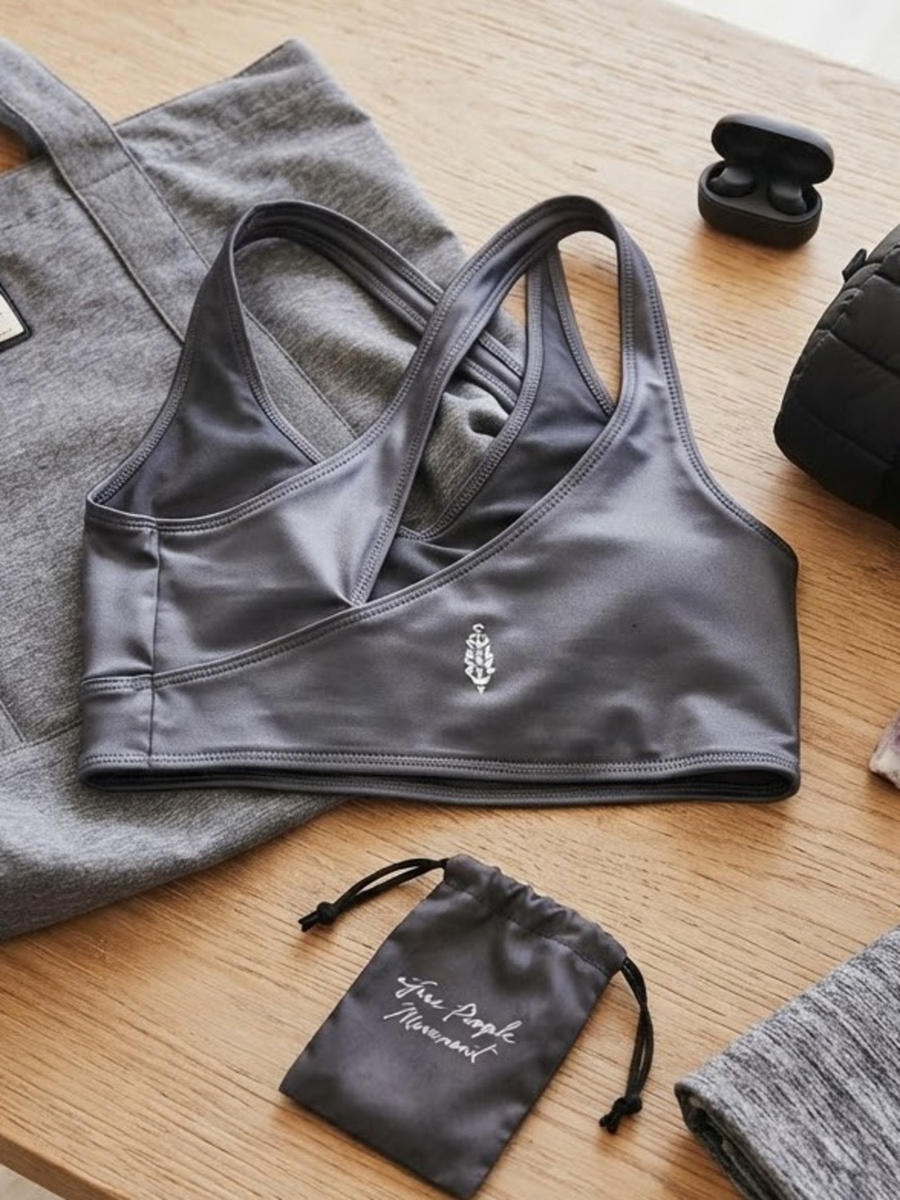 Free People Movement Cross-Back Active Sports Bra Charcoal Gray Size Small $58